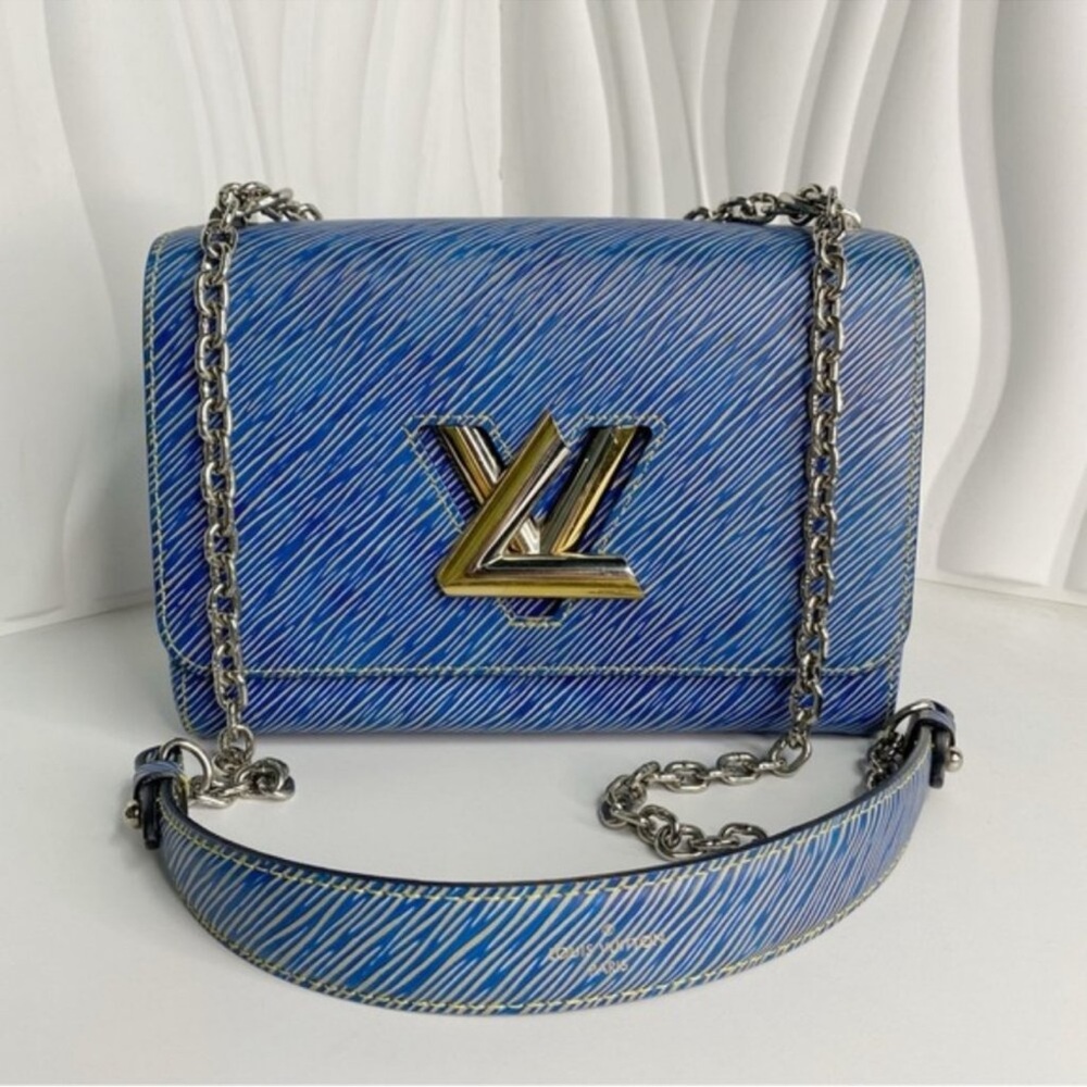 Louis Vuitton Striped Blue Crossbody Bag with Silver Chain